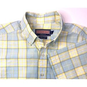Vineyard Vines Men's Murray Shirt  short sleeve Yellow Teal Summer Plaid Size M